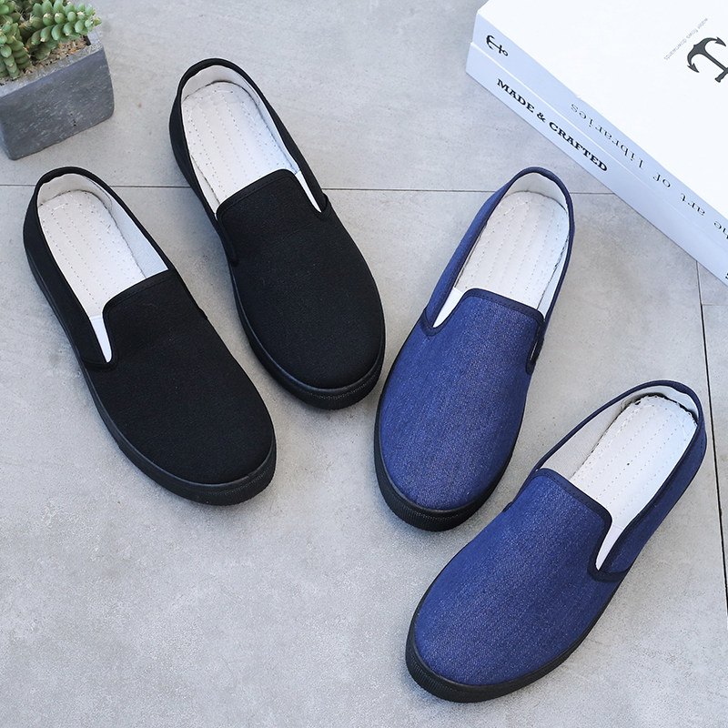 Old Beijing cloth shoes pure black canvas shoes women's shoes slip-on lazy non-slip lightweight flat casual shoes