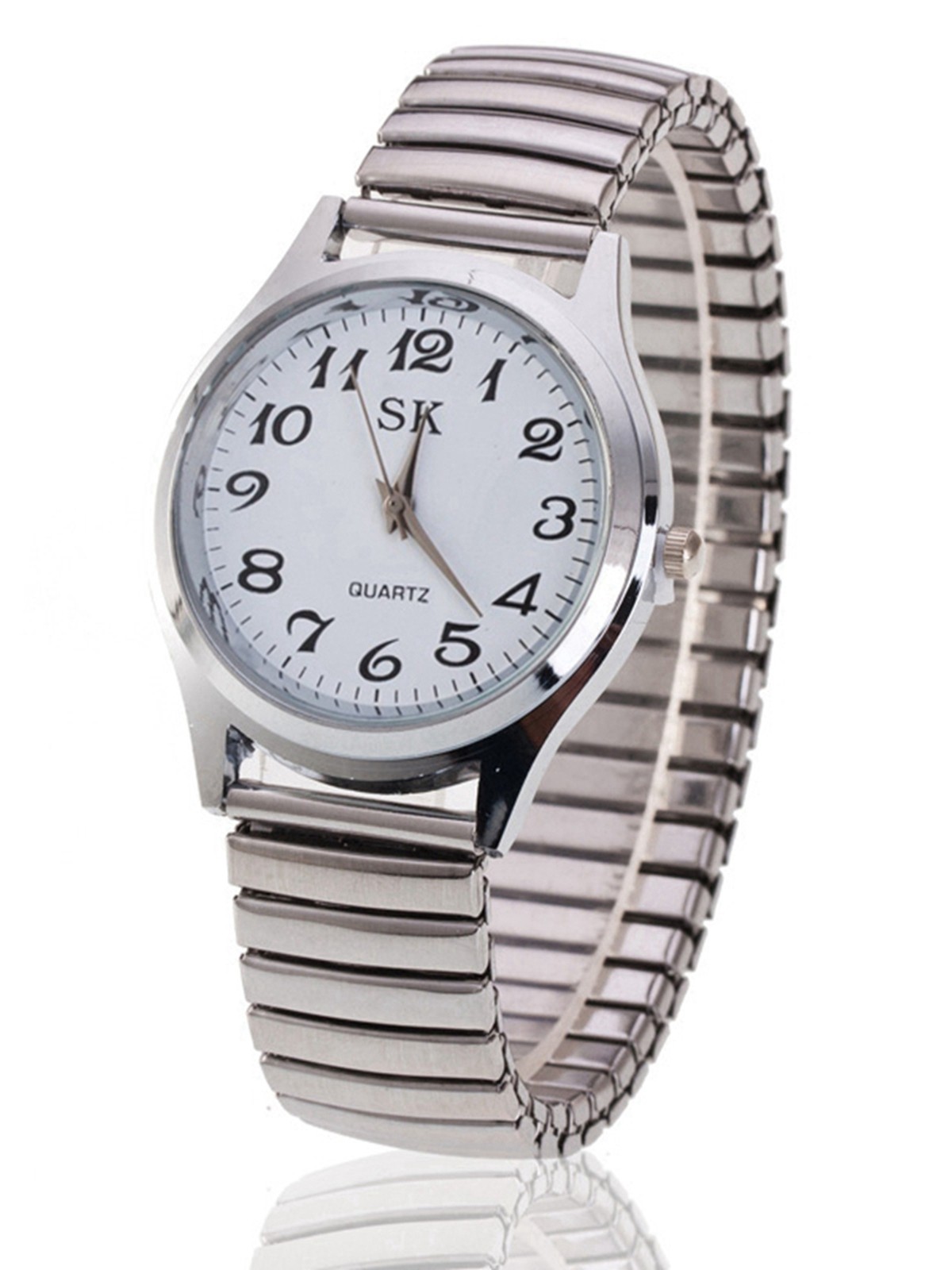 [Gift for Parents] Quartz Couple Watches, Clear and Easy to Read, Spring Retractable Strap, Large Numbers, Elderly Watch