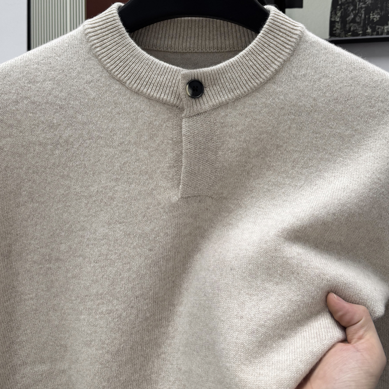 Expanded Version, Lazy Style, Thickened Cashmere Sweater for Men, Soft Old Money Style, Round Neck, Single-Button Sweater, Large Size Base Layer Shirt Expanded Version, Lazy Style, Thickened Cashmere Sweater for Men, Soft Old Money Style, Round Neck, Single-Button Sweater, Large Size Base Layer Shirt