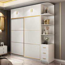 Light luxury wardrobe sliding door simple modern rental house solid wood 2 doors home bedroom sliding door free installation of large wardrobe