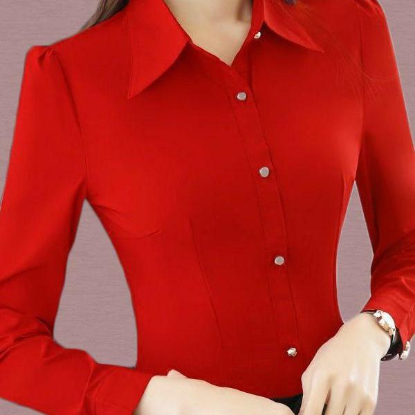 2023 New Spring and Summer Women's Long-Sleeved Shirts, Versatile Formal Wear, Korean Style Tops, Professional Slim-Fit Women's Clothing, Aunt-Style Shirts, Ol