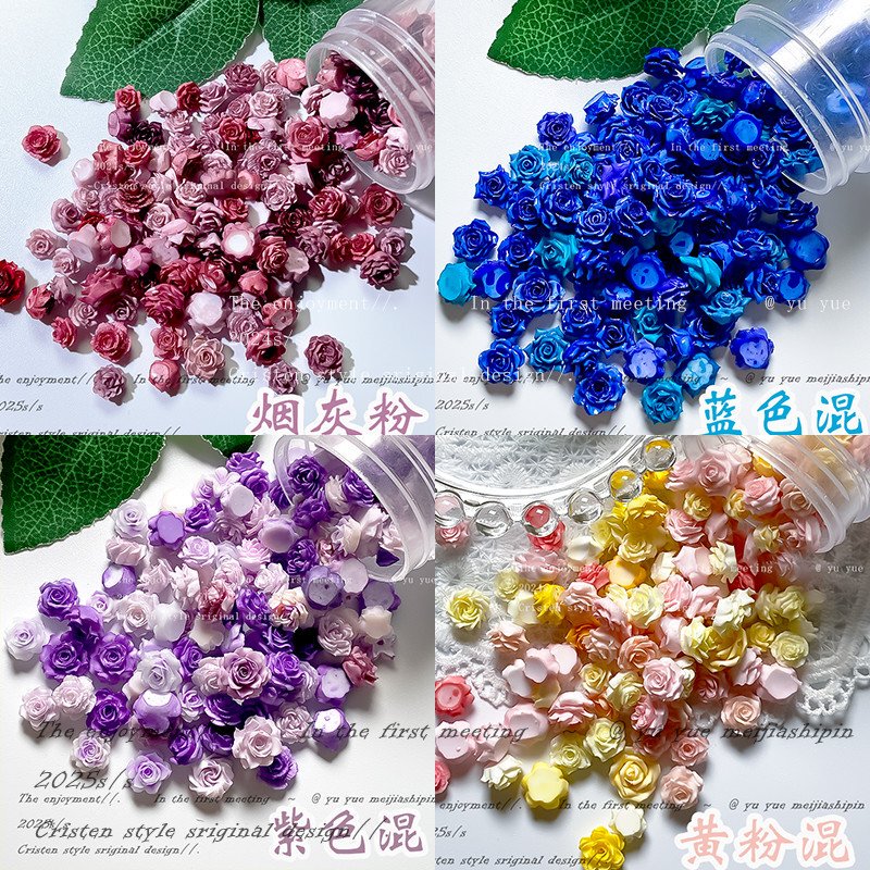 【Tie-Dye Series】Super Fairy Soft Resin Camellia Carved Nail Art Decorations Hole Punch DIY Bracelet Flower Mixed Sizes