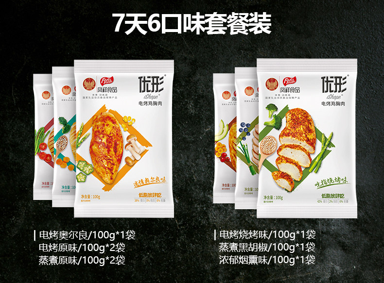 国家队食品供应商 凤祥食品 优形电烤即食鸡胸肉 100g*8袋 6种口味 图1