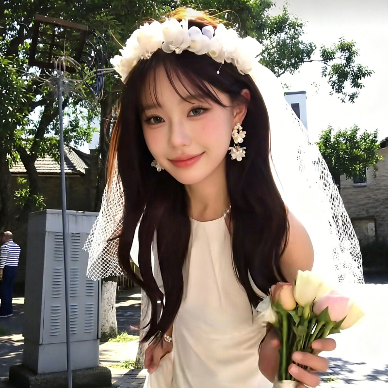 Floral Veil Engagement Korean-Style Fairy-Like Forest Style Marriage Registration Photo Props Atmospheric Bride Main Wedding Dress Headpiece Floral Veil Engagement Korean-Style Fairy-Like Forest Style Marriage Registration Photo Props Atmospheric Bride Main Wedding Dress Headpiece