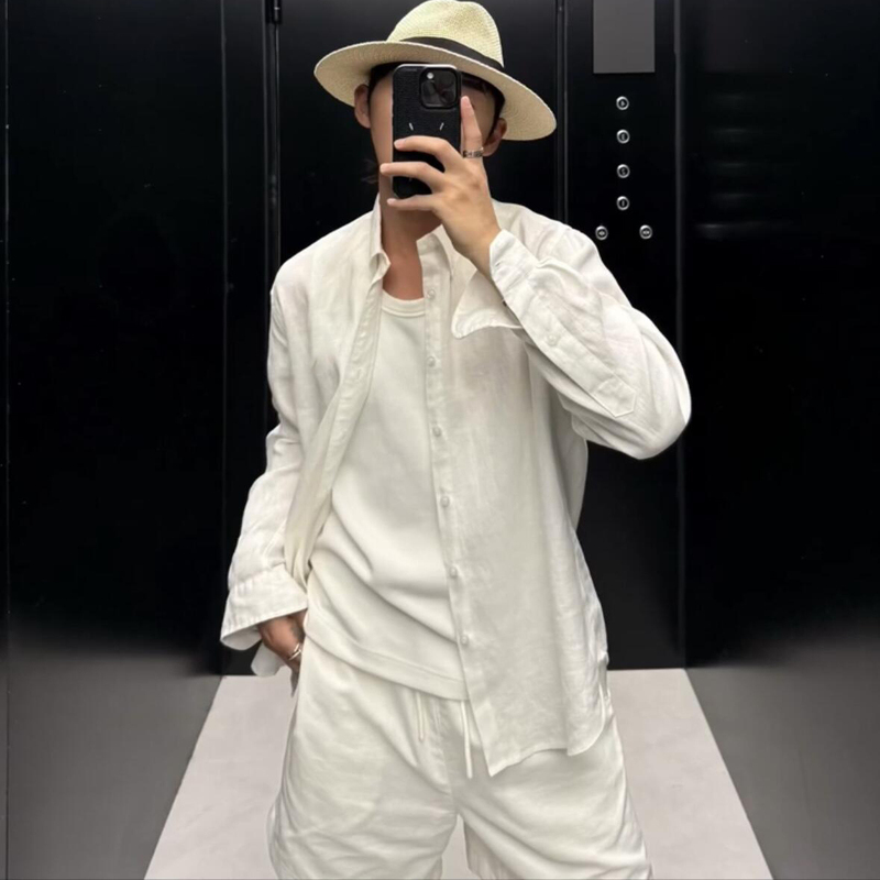 Huni Design Old Money Style Pony Embroidery 100% Linen Shirt Relaxed Fit Long Sleeve Jacket Autumn New Arrival