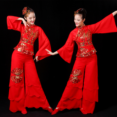 Chinese folk dance costumes for women Yangko costume middle aged and elderly folk square dance suit Fan Dance Costume performance Dress Adult Female