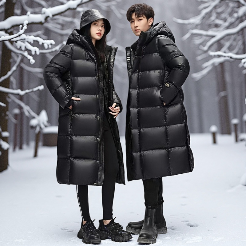 Black Gold Short down Jacket, Long Hooded New Style, Thickened and Warm Winter Coat for Men and Women, Unisex down Jacket