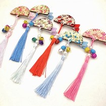 New Year Hanfu Cheongsam headdress Vintage children tassel hairpin Girls fan side clip Chinese style show jewelry