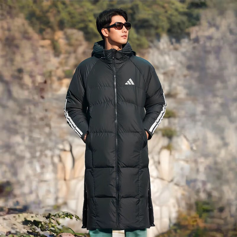 Adidas Long down Jacket Men's Winter New Warm and Windproof Sportswear Hooded Jg3840