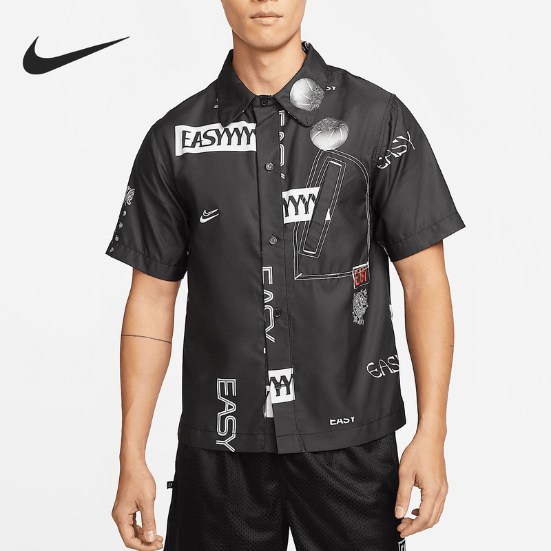 Nike Basketball Sports Letter Casual Soft and Lightweight Lapel Short-Sleeved Shirt for Men Do4024-010