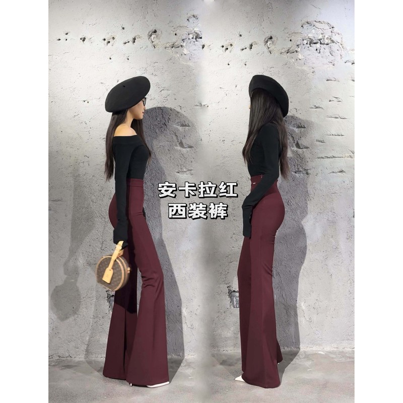 【Ankora Red】Aoaomissshop Aoaaojia Suit-Style Micro-Flared Stretchy Tight-Fitting Floor-Length Pants