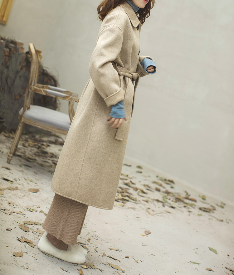 Áo khoác cashmere nữ hai mặt 18 phần dài Hàn Quốc Dongdaemun đích thực 100% áo khoác len yến mạch màu retro áo phao nữ dáng dài