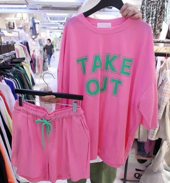 2021 summer letter print casual sportswear women's loose T-shirt + shorts two piece set