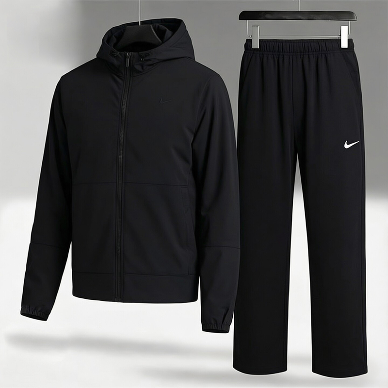 Nike Official Authentic Sports Suit Men's Summer New Style Stand-Up Collar Hooded Jacket Woven Straight Pants Two-Piece Set