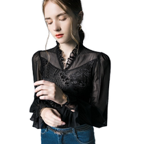 Shine Modern Dance Wear Womens Tops New Autumn and Winter Lace Splicing Mesh Dance Ballroom Dance Latin Dance Practice Wear