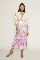 RIXO 21 summer new lace broken lace retro button waist waist mid-sleeve V-neck shirt top