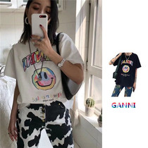 GANNI 2021 spring and summer new products rainbow smiley letters LOGO printing simple and comfortable casual short-sleeved T-shirt women