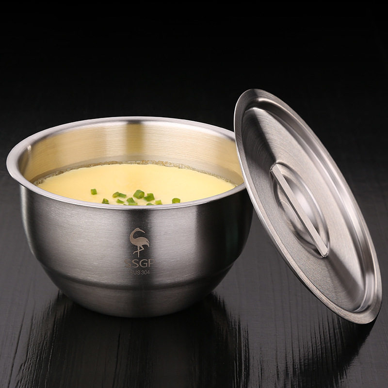 Household steamed egg bowl 304 stainless steel with lid chicken cake soup cup steamed rice baby stewed egg custard steamed cup dessert