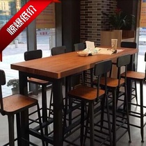 Nordic solid wood long table cafe bar counter Wall bench bar table iron home bar table and chair combination