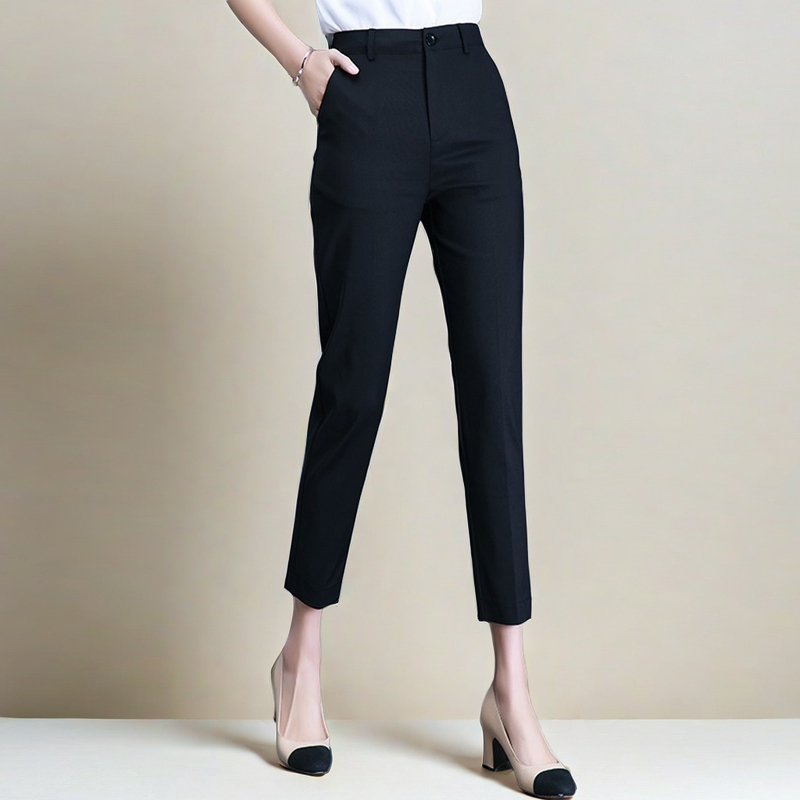 High-Waisted Drapey Women's Trousers for Spring and Autumn 2026, New Style Cropped Cigarette Pants for Petite Figures, Nine-Point Straight-Leg Professional Pants