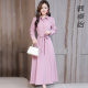 2023 autumn dress with waist strap long-sleeved shirt skirt temperament fashion slim cotton linen long dress women