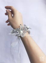 Girl heart silver wedding small fresh and beautiful five-leaf flower ice cream color bracelet wrist flower bride bridesmaid sister group