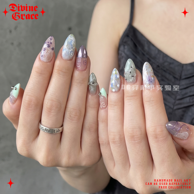 [Old-Fashioned Nail Art] Millennial Hot Girl Summer Dopamine Lace New Nail Art High-End Handmade Wearable Nails