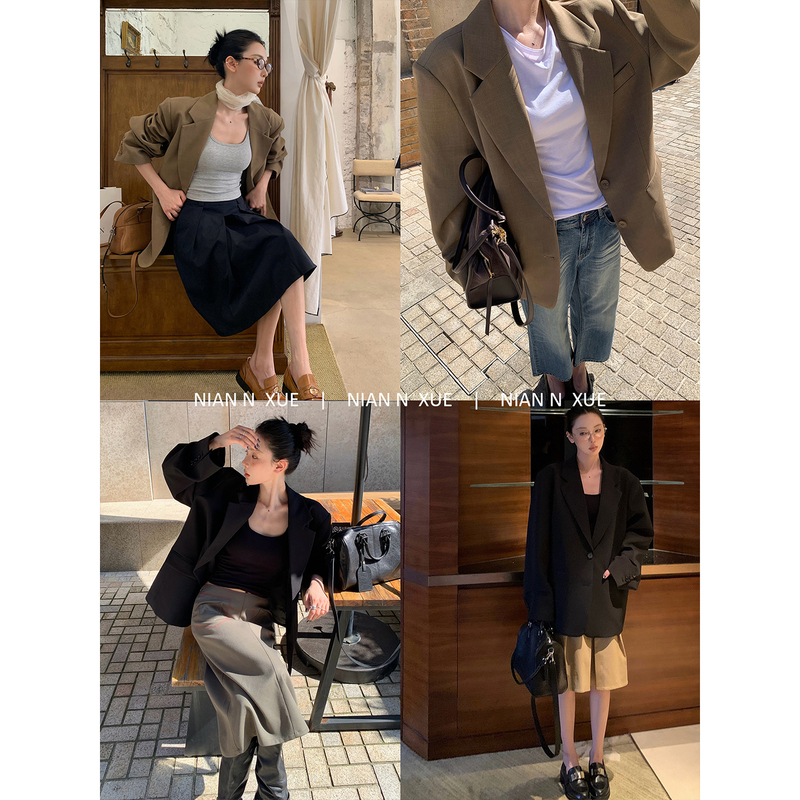 Nian N Xue Life Suit: Heavyweight, Simple, High-End, Elegant, Loose-Fitting, Versatile Casual Blazer for Women