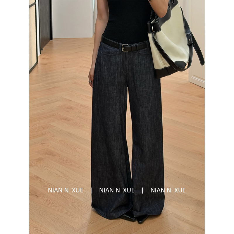 Nian N Xue Retro New Trend Horsehair Label Dark Denim Casual Pants