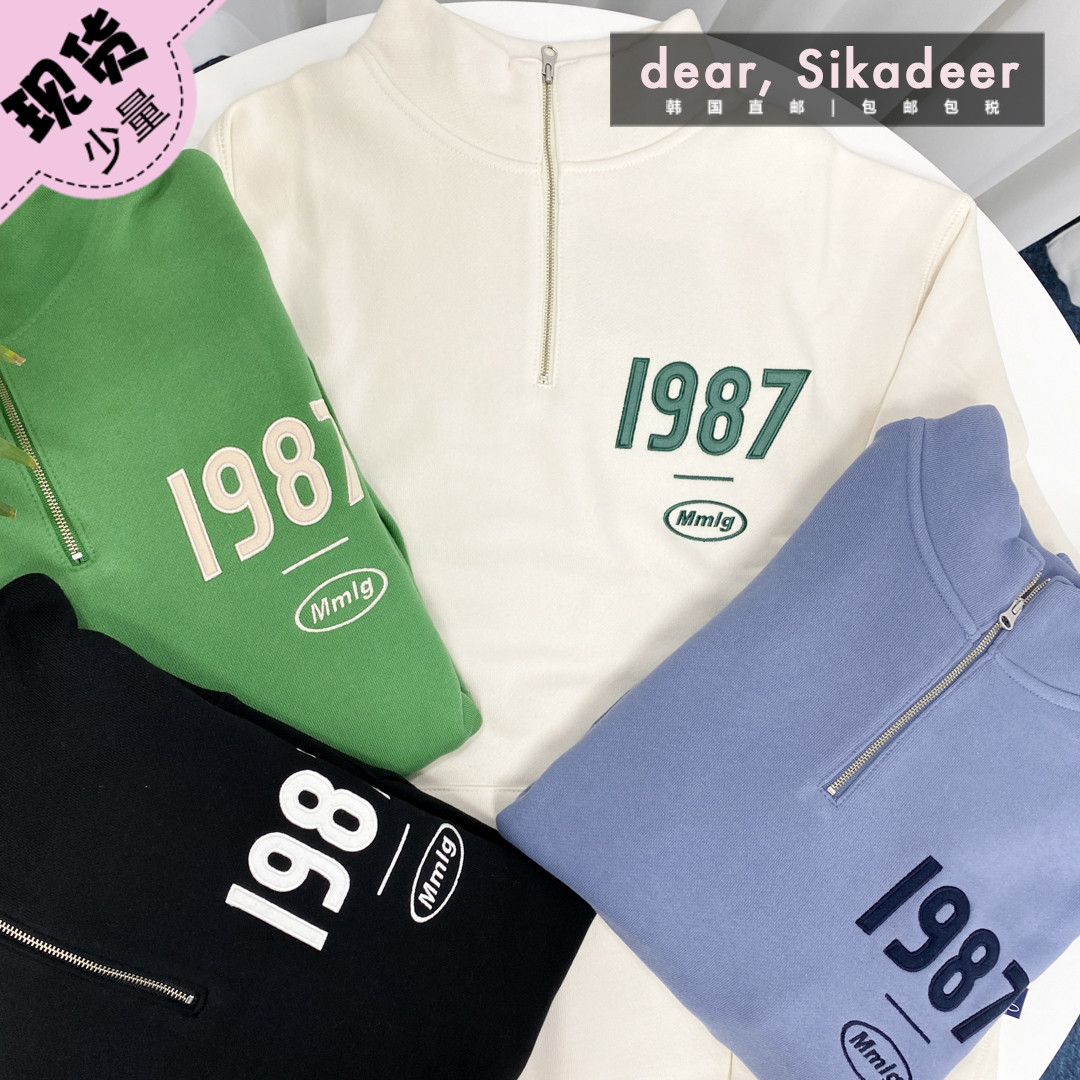 Spot Korea 87_mmlg standout neckline laced with 1987 letters Classic long sleeves 21 autumn and winter thin suede