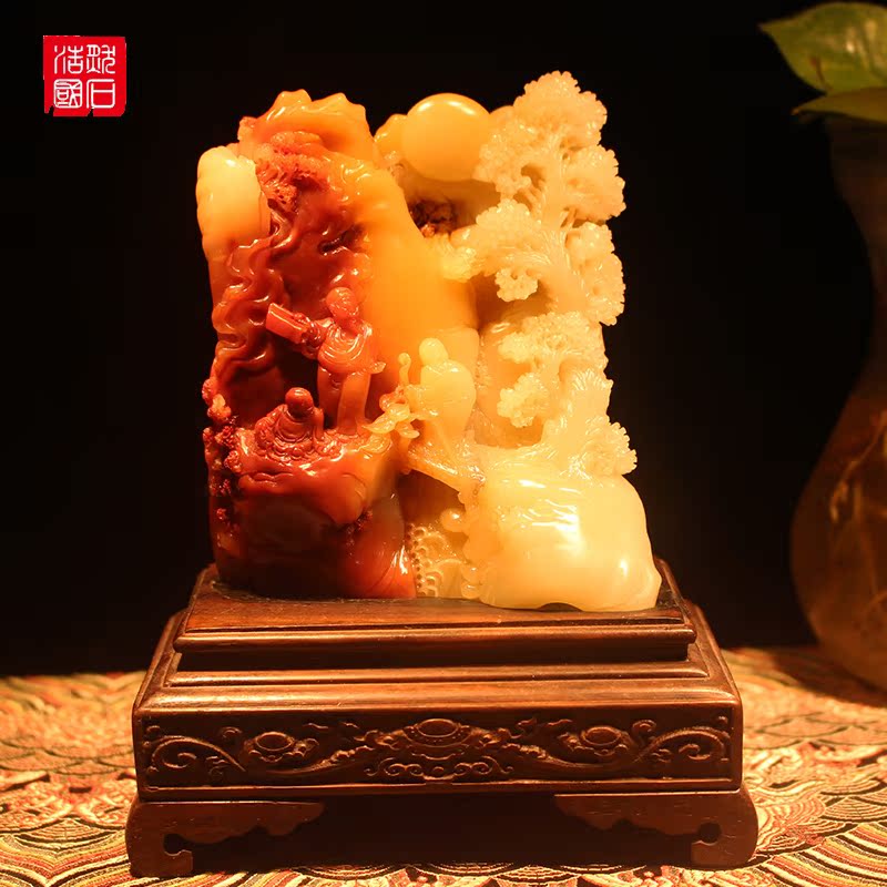 (Already Tied please appreciate) Shoushan natural playful Artisanal Engraving Home Swing office Collection Gift Giving Gifts