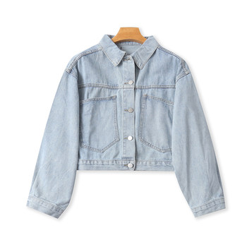 ເສື້ອຢືດ denim ດູໃບໄມ້ລົ່ນການຄ້າຕ່າງປະເທດໃຫມ່ຂອງແມ່ຍິງຄົນອັບເດດ: ວ່າງ lapel ເຕົ້ານົມດຽວແຂນຍາວ jacket ບາດເຈັບແລະ 32583