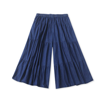 ໂສ້ງກະໂປງ denim ຂາກວ້າງ, ພາກຮຽນ spring ແລະດູໃບໄມ້ລົ່ນການຄ້າຕ່າງປະເທດແມ່ຍິງຄົນອັບເດດ: elastic ສູງແອວ spliced ຂາກວ້າງ trousers 33941