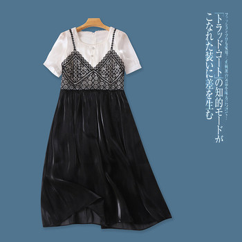 ກະແສການປອມແປງສອງສິ້ນ dress summer ໃຫມ່ການຄ້າຕ່າງປະເທດແມ່ຍິງ pearl square neck ສັ້ນແຂນສັ້ນ gauze skirt 29066