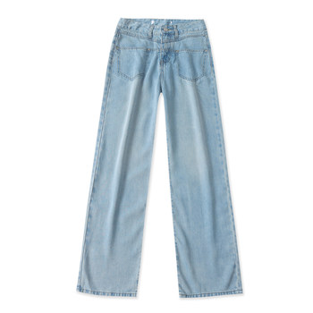 Lyocell denim ກາງເກງຂາກວ້າງ, ພາກຮຽນ spring ແລະ summer ຮູບແບບໃຫມ່ຂອງແມ່ຍິງທີ່ມີປຸ່ມ zipper ແອວສູງ, ຂາແຄບຊື່, trousers 33311