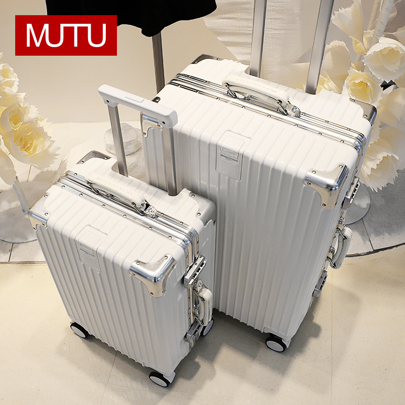 Mousin Suitcase Woman Pull-Lever Box Male Aluminum Frame Travel 20 Inch Boarding Leather Case Mute Universal Wheel Password Luggage