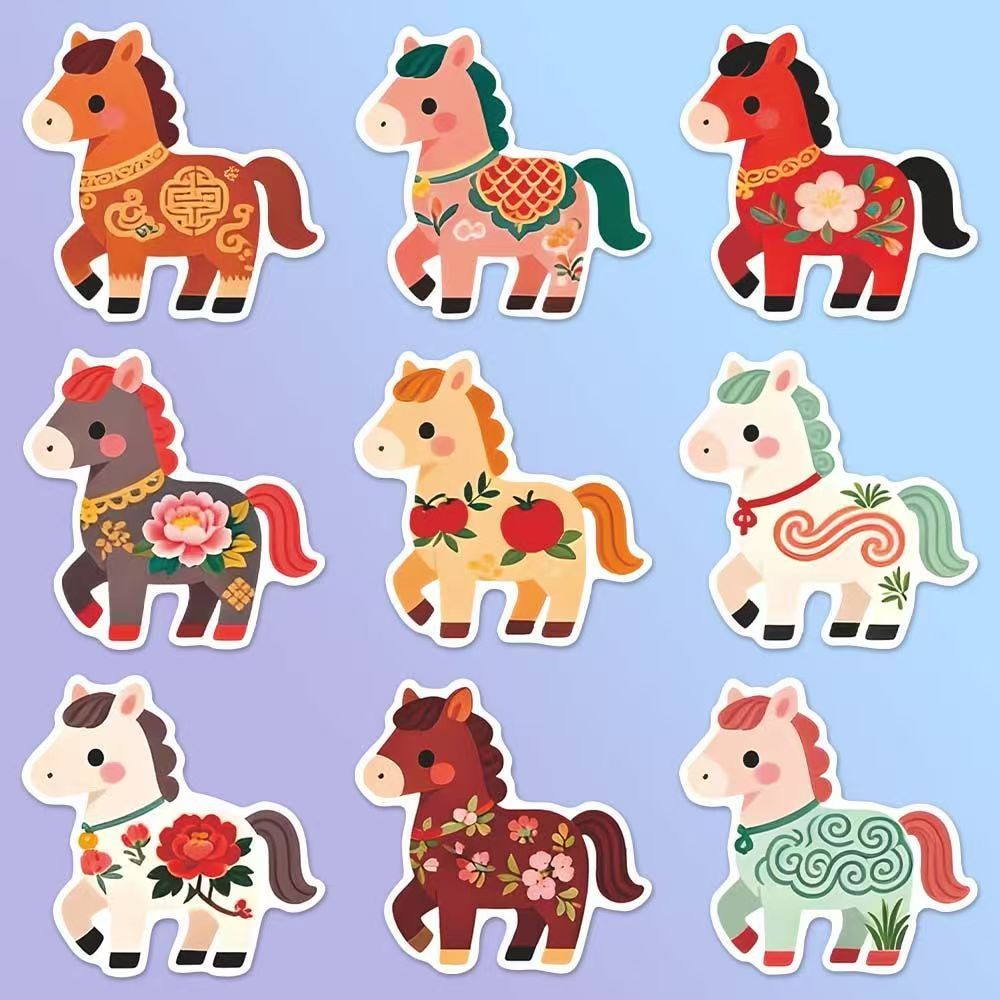 288张国风小马贴纸2026马到成功新年祝福中国传统图案纹样贴画diy-淘宝Taobao | 天猫Tmall