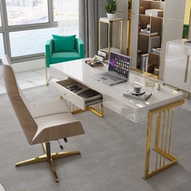 Italian light luxury desk office minimalist desk home computer desk modern simple study bedroom gilded paint table