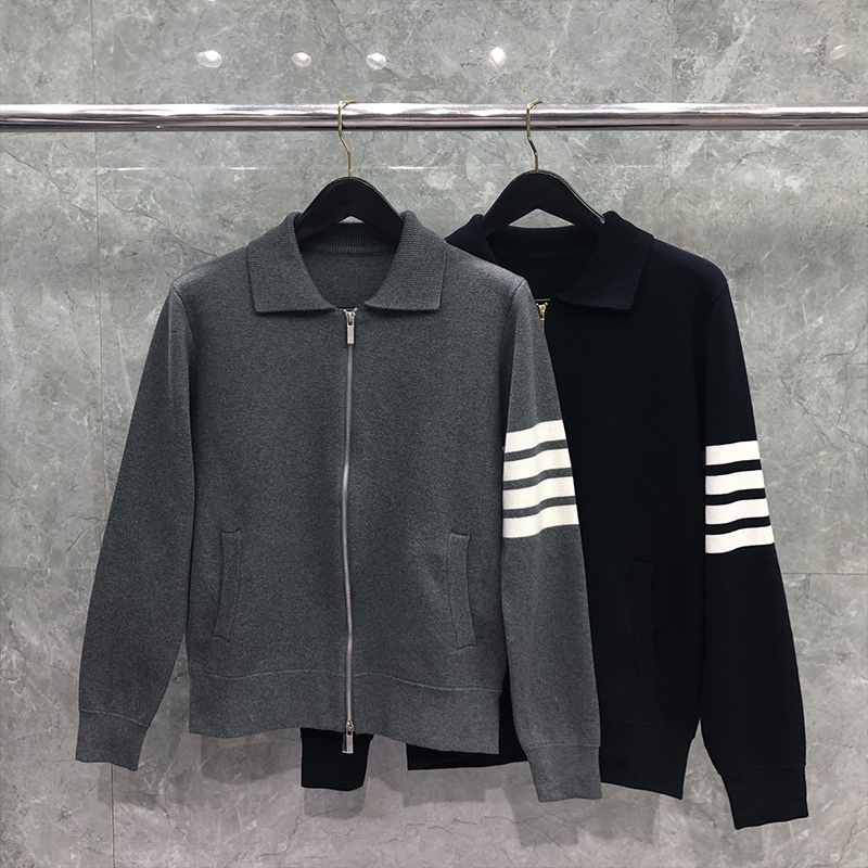 Hot Item ! Trendy Brand Tbqu Classic Four-Bar Lapel Zipper Wool Spring and Autumn Sweater Unisex Casual Jacket Trendy
