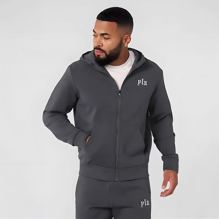 Youngla New Men's Casual Hooded Cardigan Loose Sweatshirt Gym Running Training Wear Sportswear