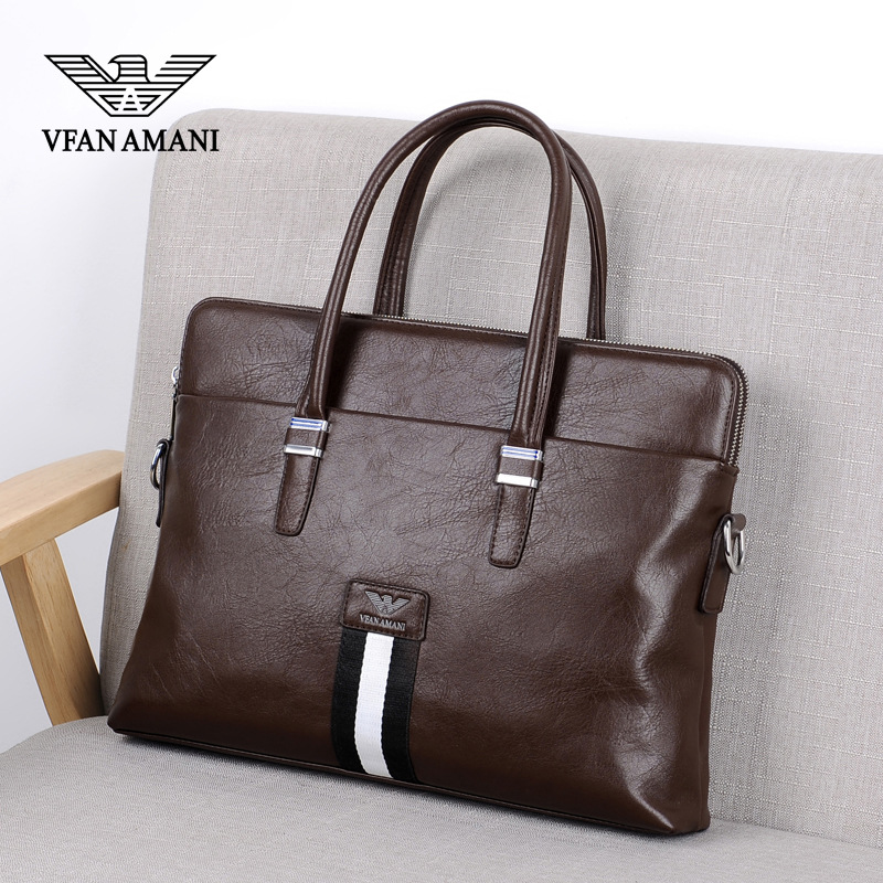 Viv Armani Men's Handbag Leather Business Brief Single Shoulder Slipper Bag Bag Bag