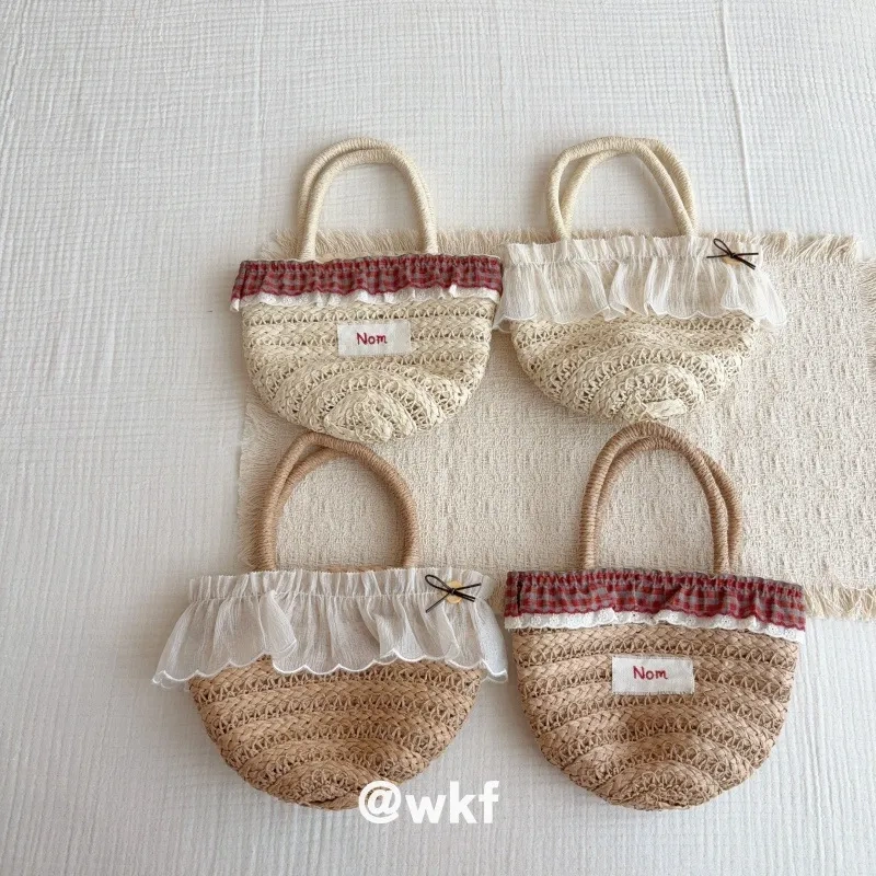 Ins Kidsren's Straw Lace Bag Casual Versatile Girls' Handbag Summer Straw Baby Handbag Coin Purse