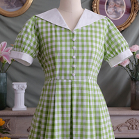 Handmade visual Showa green picnic 80s style elegant and sweet dress