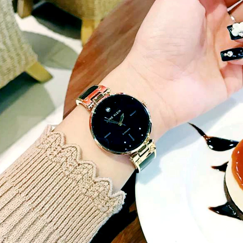 Покупка подлинных часов Anne Klein2512LPGB с браслетом из черного золота и бриллиантов, женские часы 1414bkgb