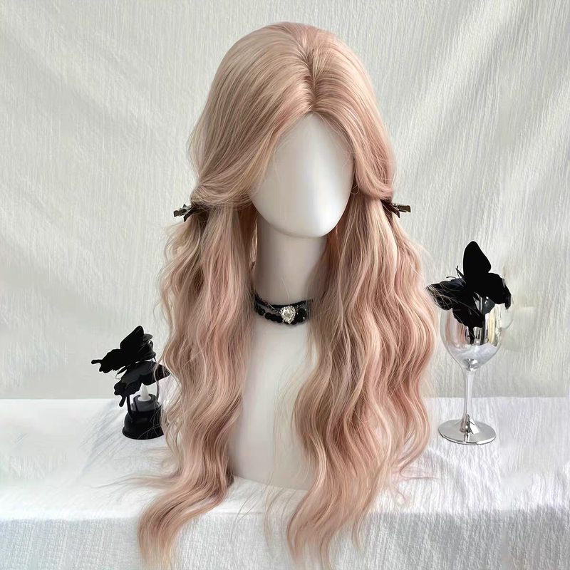 [Barbie Cream Gold] Wig for Women, Linen Gold, Large Wavy Long Curly Hair, Side Bangs, Girl Group Style, Full Wig