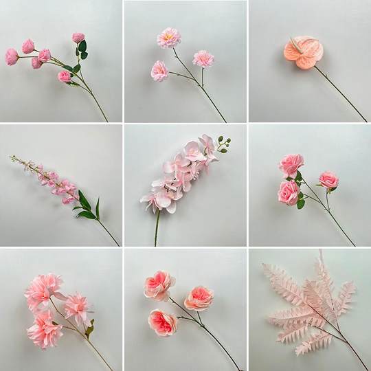 粉色仿真花商场混搭婚庆牡丹花材玫瑰花婚礼布置假花插花百合花艺