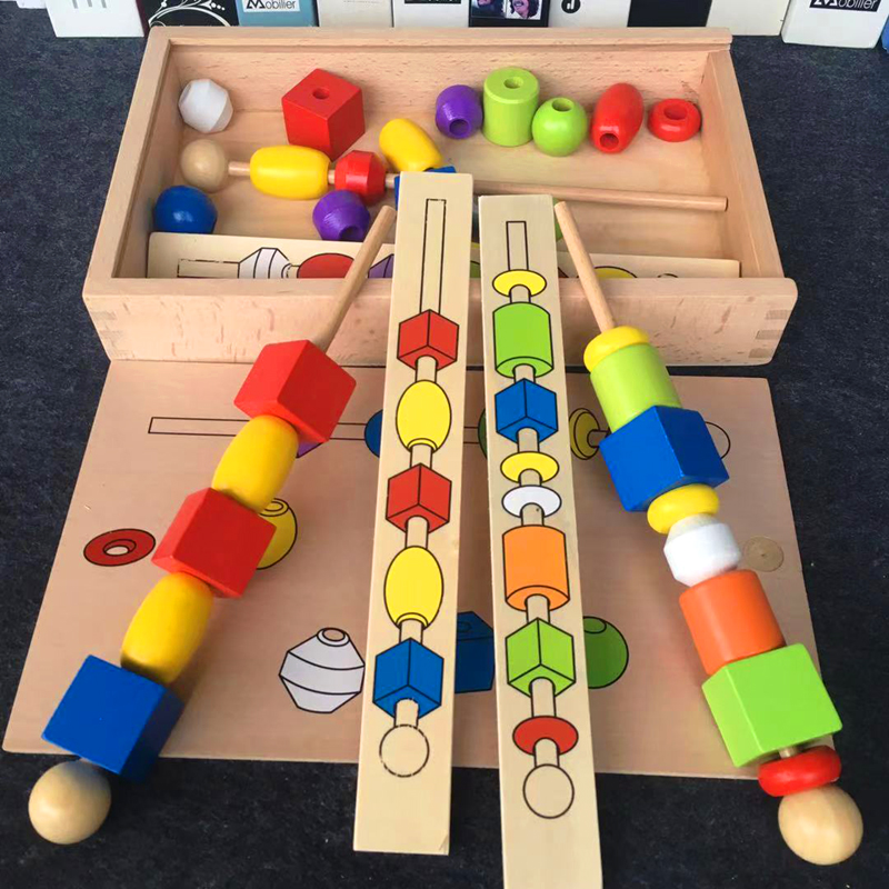 Montessori intellectual string of beads children's puzzle toys three-body six-color wearing bead box 1-3 years old teaching Montréal teaching aids