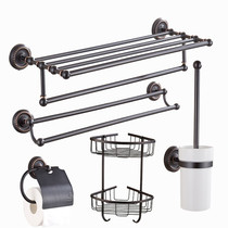 Full copper bath towels toilet paper rack towels ring toilet brush holder hardware pendant European-style toilet perforated object mesh basket
