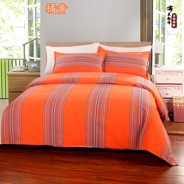 Đặc biệt cung cấp cũ vải thô bốn mảnh bộ mục vụ đơn giản sọc sheets quilt cover lưới dày rắn bộ đồ giường màu cotton