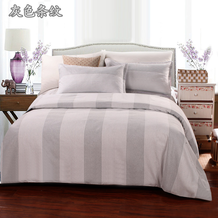 Đặc biệt cung cấp cũ vải thô bốn mảnh bộ mục vụ đơn giản sọc sheets quilt cover lưới dày rắn bộ đồ giường màu cotton